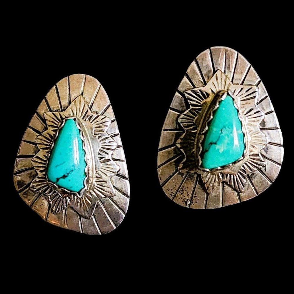 Authentic Vintage Native American Navajo Sterling Silver & Turquoise Earrings